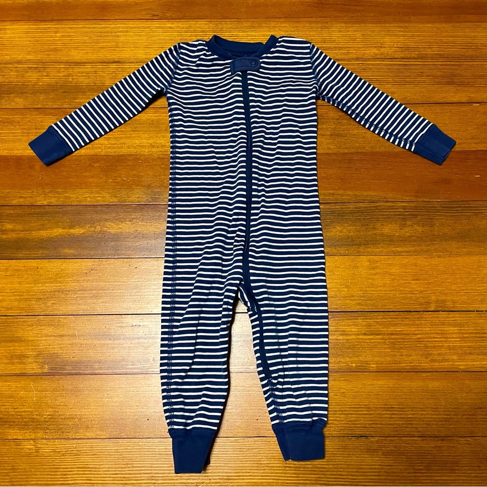 Hanna Andersson To the Moon and Back Striped Navy & White Zip Up Pajamas Size 2T